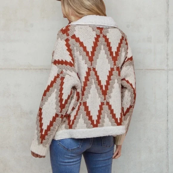 New Boho Aztec Print Sweater Sherpa Trim Coat LAST ONE! - Picture 3 of 5